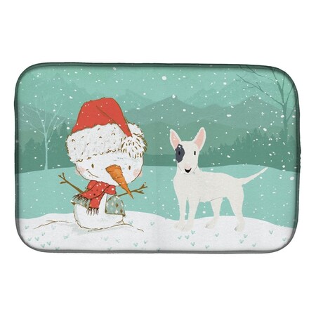 Carolines Treasures White Spot Bull Terrier Snowman Christmas Dish Drying Mat CK2059DDM
